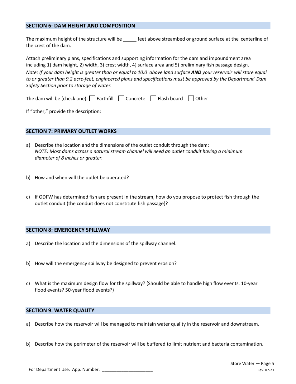 Application for a Permit to Store Water in a Reservoir - Oregon, Page 5
