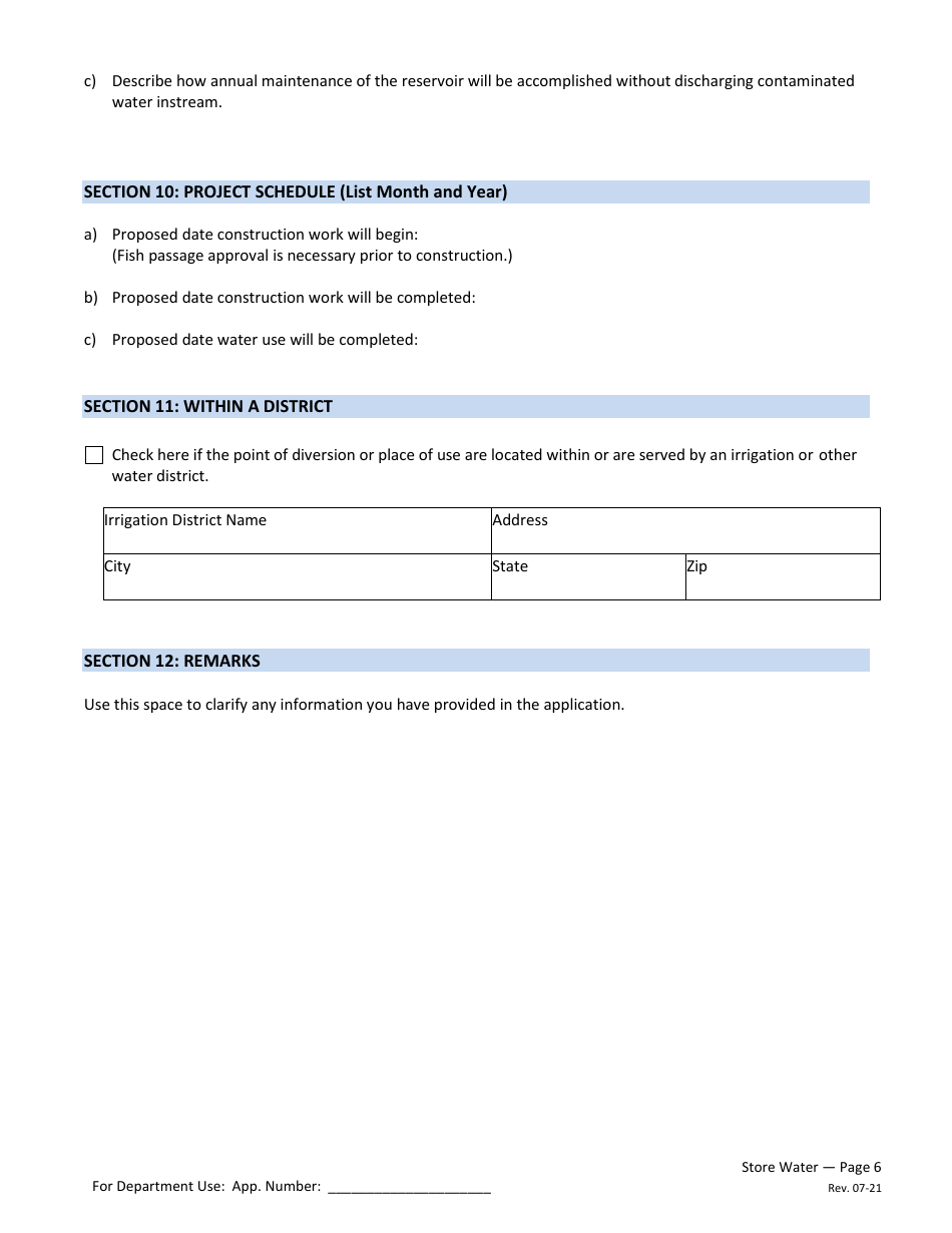 Application for a Permit to Store Water in a Reservoir - Oregon, Page 6