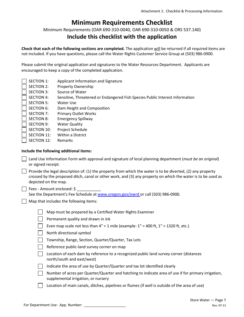 Application for a Permit to Store Water in a Reservoir - Oregon, Page 7