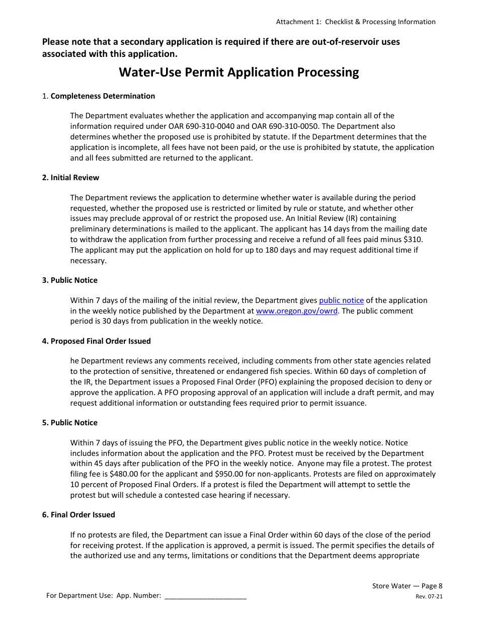 Application for a Permit to Store Water in a Reservoir - Oregon, Page 8