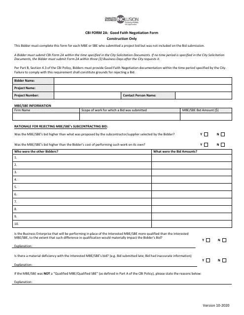 CBI Form 2A  Printable Pdf