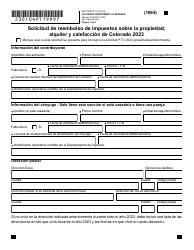 Document preview: Formulario DR0104PTC Solicitud De Reembolso De Impuestos Sobre La Propiedad, Alquiler Y Calefaccion De Colorado - Colorado (Spanish), 2023
