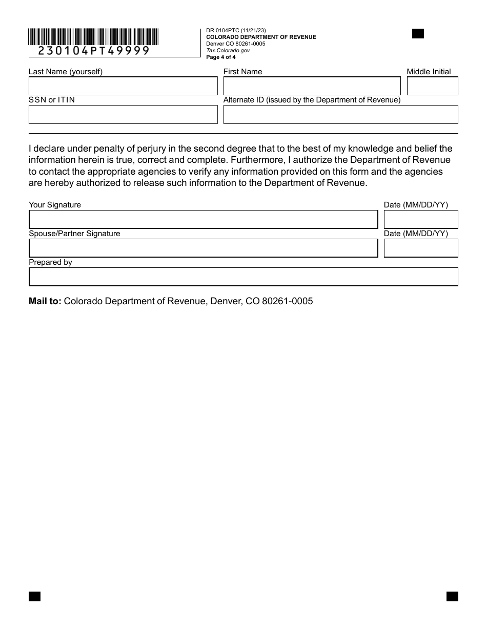 Form DR0104PTC Colorado Property Tax / Rent / Heat Rebate Application - Colorado, Page 4