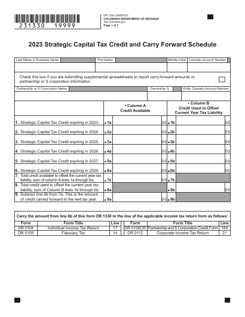 Form DR1330 Strategic Capital Tax Credit and Carry Forward Schedule - Colorado, 2023