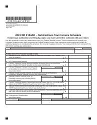 Document preview: Form DR0104AD Subtractions From Income Schedule - Colorado, 2023