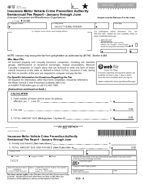 Form 25-106  Printable Pdf