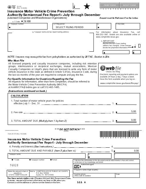 Form 25-107  Printable Pdf