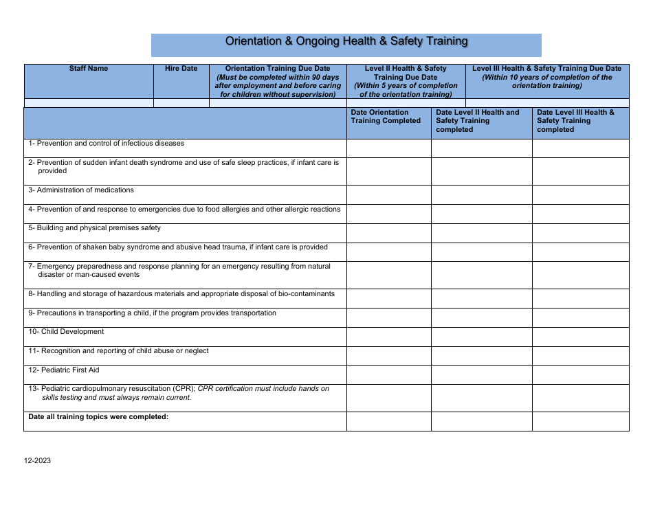 Form OLA-101 Orientation and Ongoing Health and Safety Training - South Dakota, Page 1