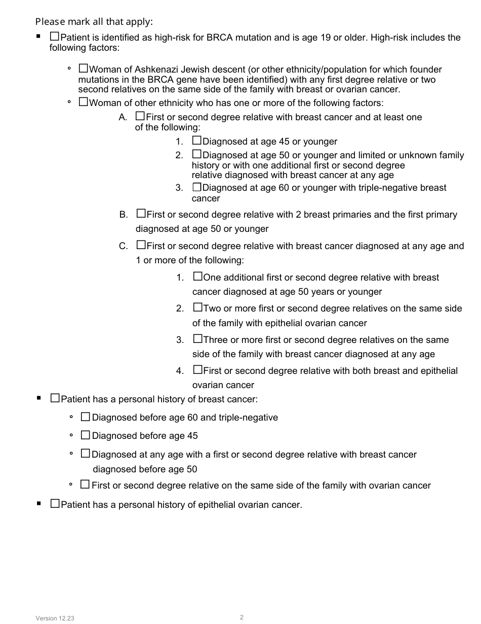 Form PA-107 Brca Prior Authorization Request Form - South Dakota, Page 2