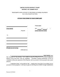 Prisoner&#039;s Application to Proceed in Forma Pauperis in a Civil Rights Action - Connecticut