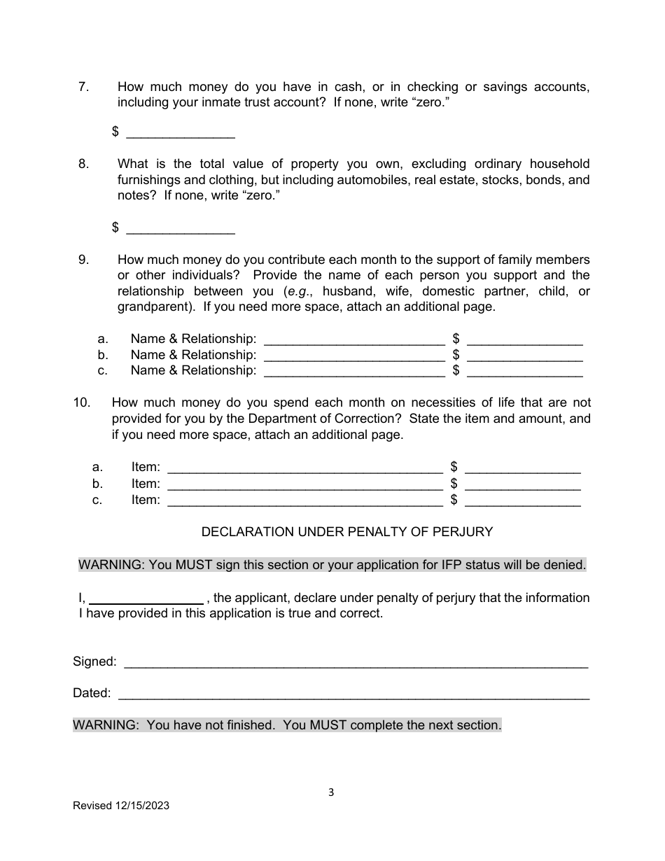 Prisoners Application to Proceed in Forma Pauperis in a Civil Rights Action - Connecticut, Page 3