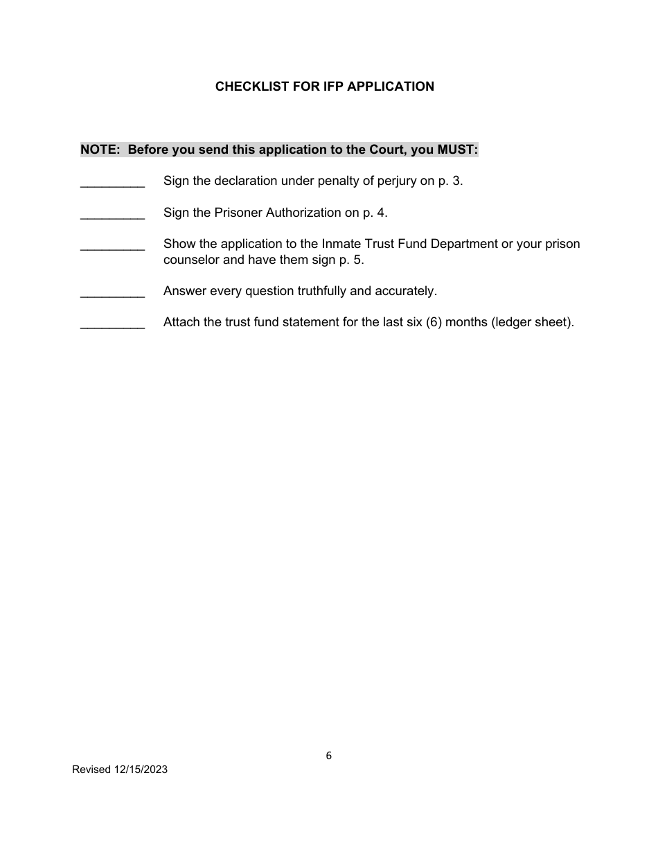 Prisoners Application to Proceed in Forma Pauperis in a Civil Rights Action - Connecticut, Page 6