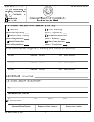 Document preview: Form 903 Assignment/Transfer of Ownership of a Trade or Service Mark - Texas