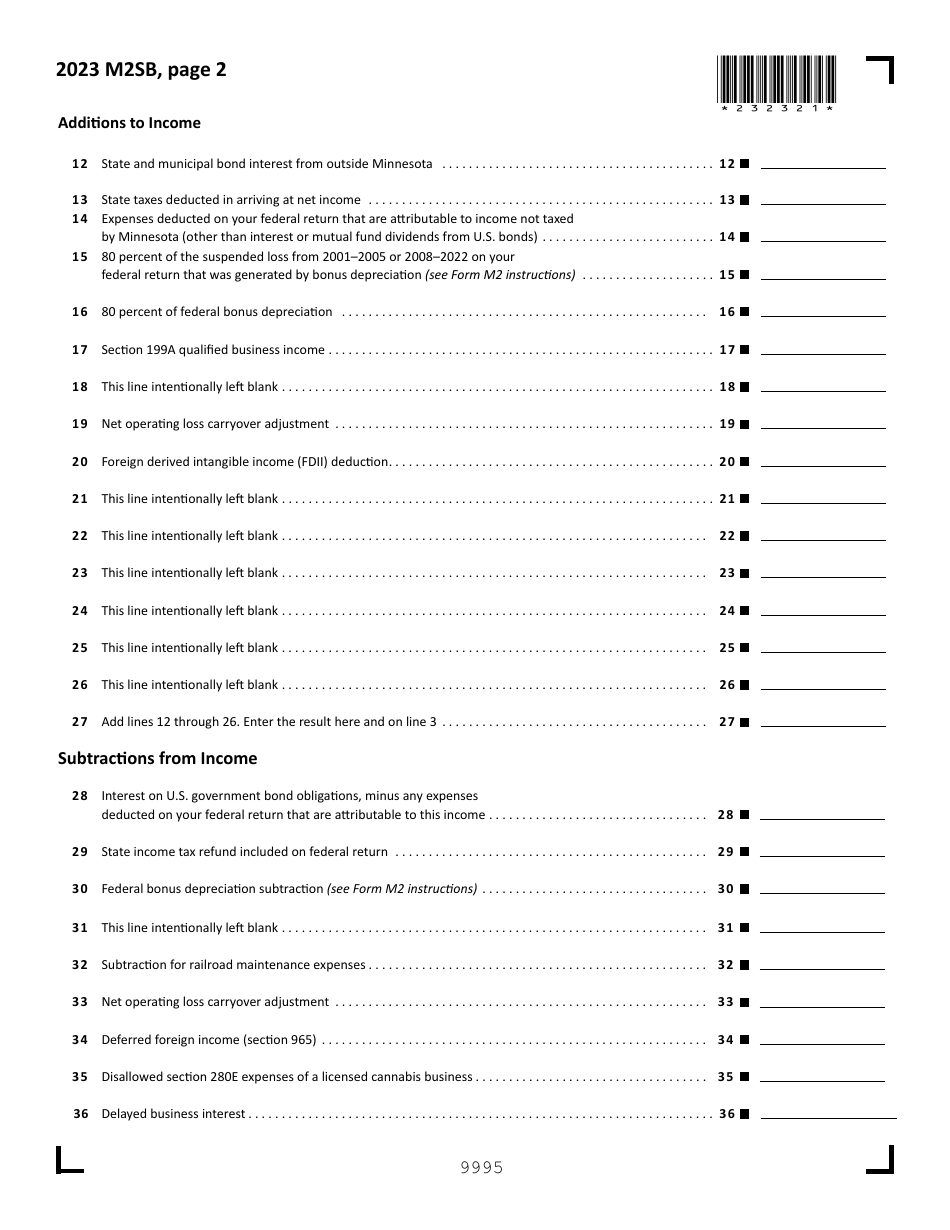 Schedule M2SB Income Tax Computation for S Portion of Esbt - Minnesota, Page 2