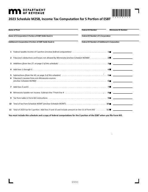 Schedule M2SB Income Tax Computation for S Portion of Esbt - Minnesota, 2023