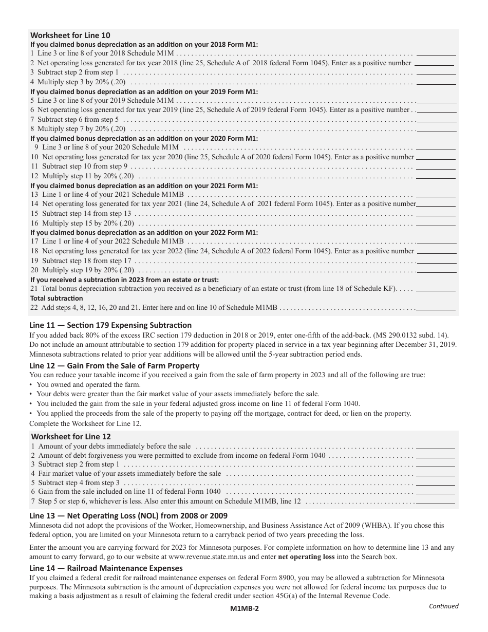 Schedule M1MB Business Income Additions and Subtractions - Minnesota, Page 3