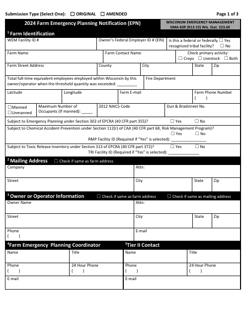 DMA Form 83R Farm Emergency Planning Notification (Epn) - Wisconsin, 2024