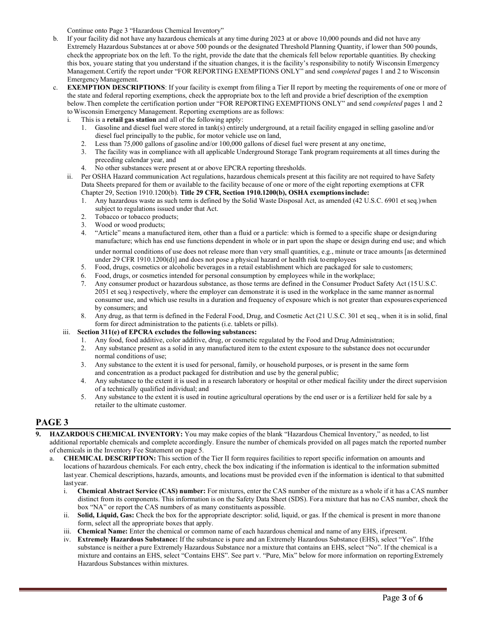 DMA Form 1004 (1005) Tier II Emergency and Hazardous Chemical Inventory - Wisconsin, Page 10