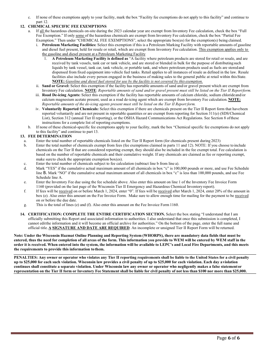 DMA Form 1004 (1005) Tier II Emergency and Hazardous Chemical Inventory - Wisconsin, Page 13