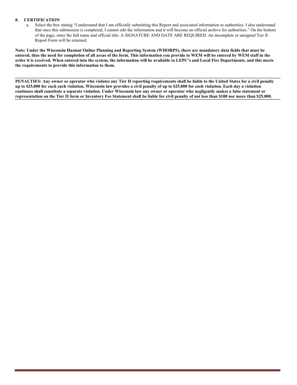 DMA Form 1125 A Wisconsin Temporary Construction Facility Emergency Response  Hazardous Chemical Report - Wisconsin, Page 5