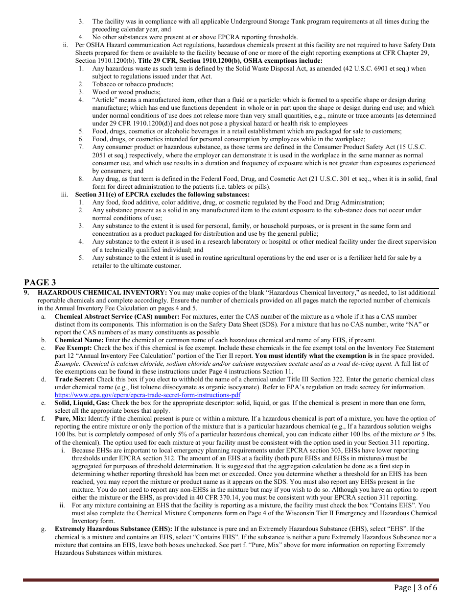 DMA Form 1171 (1172) Past Years Inventory Fee Statement and Tier II Hazardous Chemical Inventory - Wisconsin, Page 10