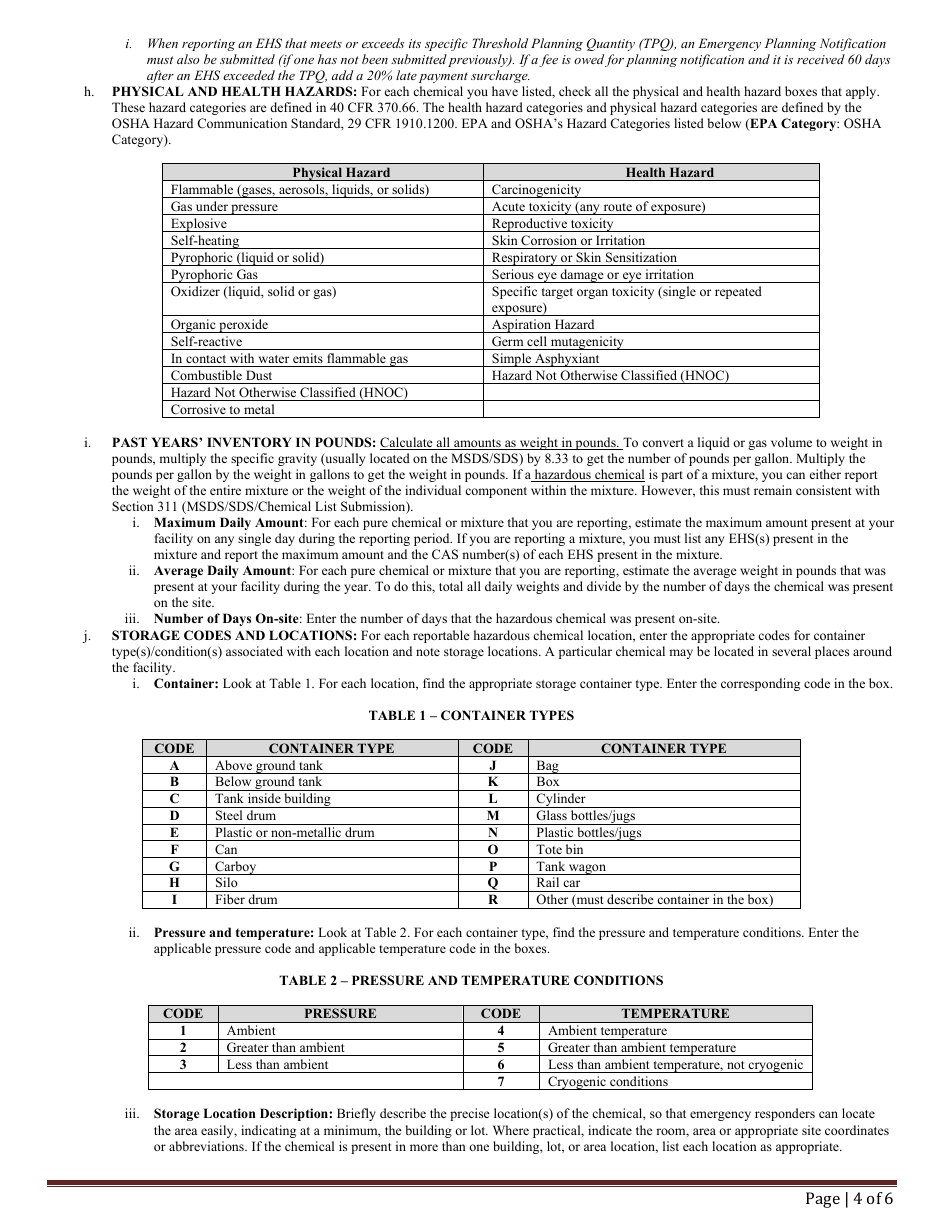 DMA Form 1171 (1172) Past Years Inventory Fee Statement and Tier II Hazardous Chemical Inventory - Wisconsin, Page 11