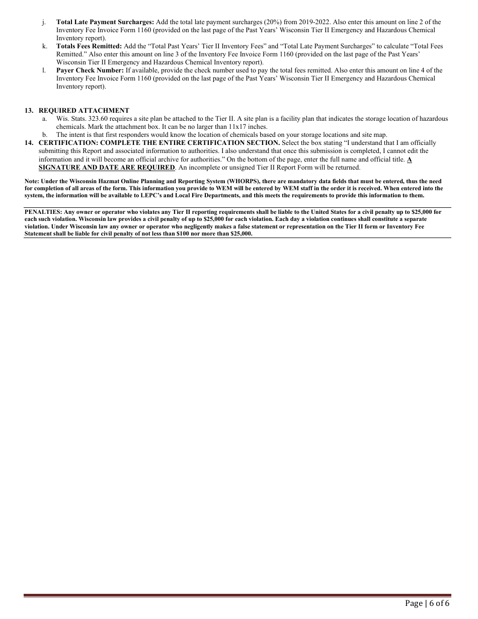 DMA Form 1171 (1172) Past Years Inventory Fee Statement and Tier II Hazardous Chemical Inventory - Wisconsin, Page 13