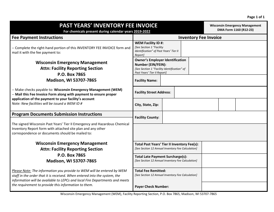 DMA Form 1171 (1172) Past Years Inventory Fee Statement and Tier II Hazardous Chemical Inventory - Wisconsin, Page 7