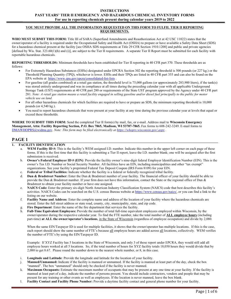DMA Form 1171 (1172) Past Years Inventory Fee Statement and Tier II Hazardous Chemical Inventory - Wisconsin, Page 8