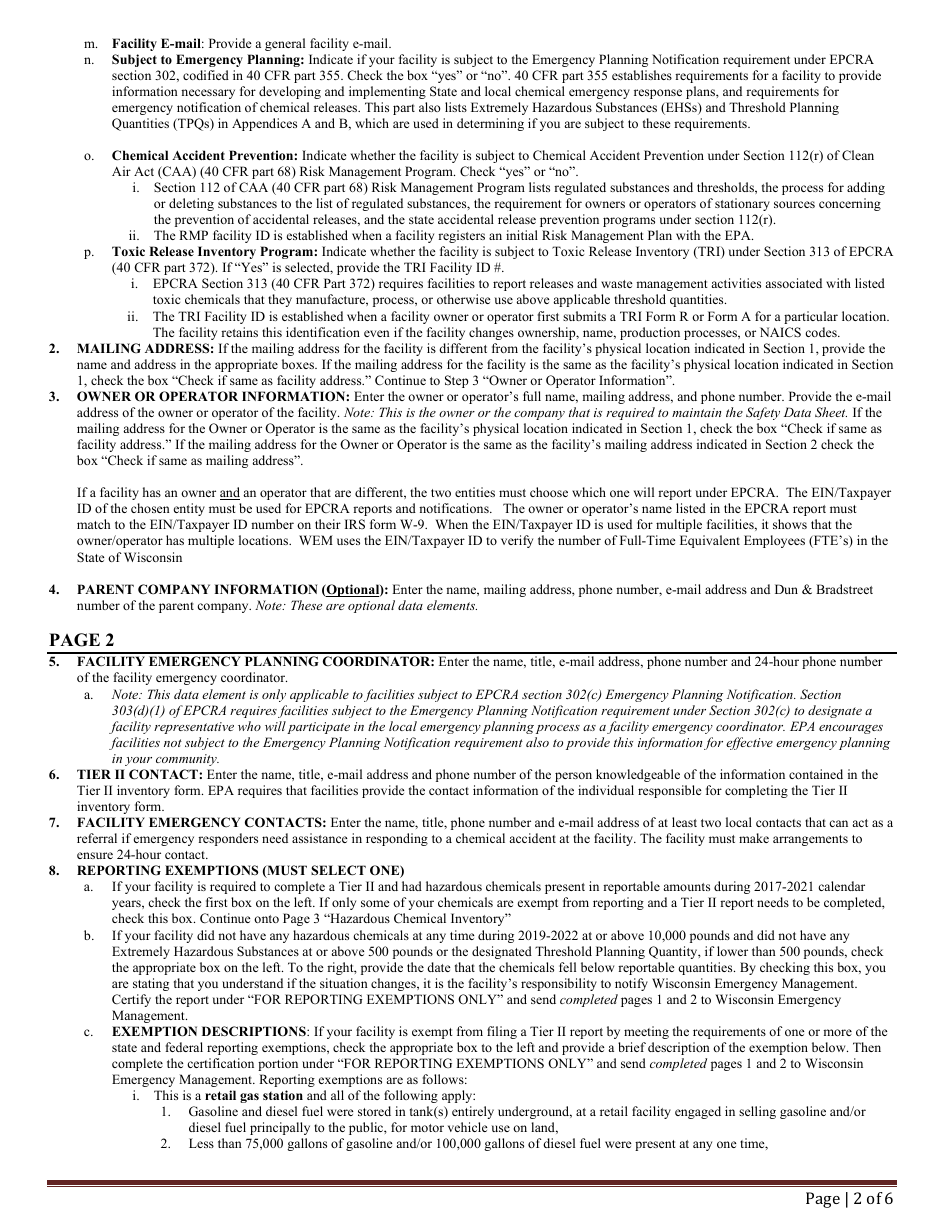 DMA Form 1171 (1172) Past Years Inventory Fee Statement and Tier II Hazardous Chemical Inventory - Wisconsin, Page 9