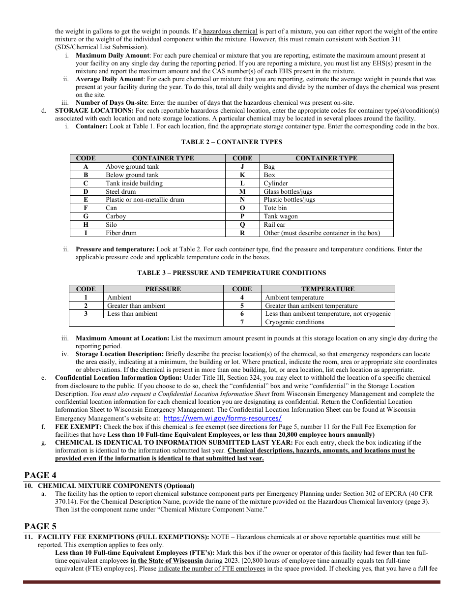 DMA Form 1125B Wisconsin Batch Plant Emergency Response  Hazardous Chemical Report - Wisconsin, Page 11