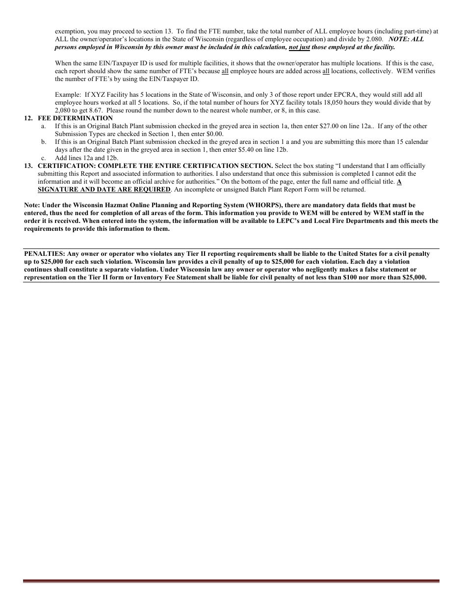 DMA Form 1125B Wisconsin Batch Plant Emergency Response  Hazardous Chemical Report - Wisconsin, Page 12