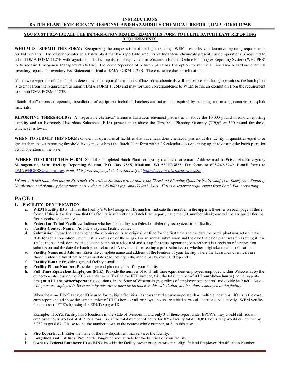 DMA Form 1125B Wisconsin Batch Plant Emergency Response  Hazardous Chemical Report - Wisconsin, Page 8
