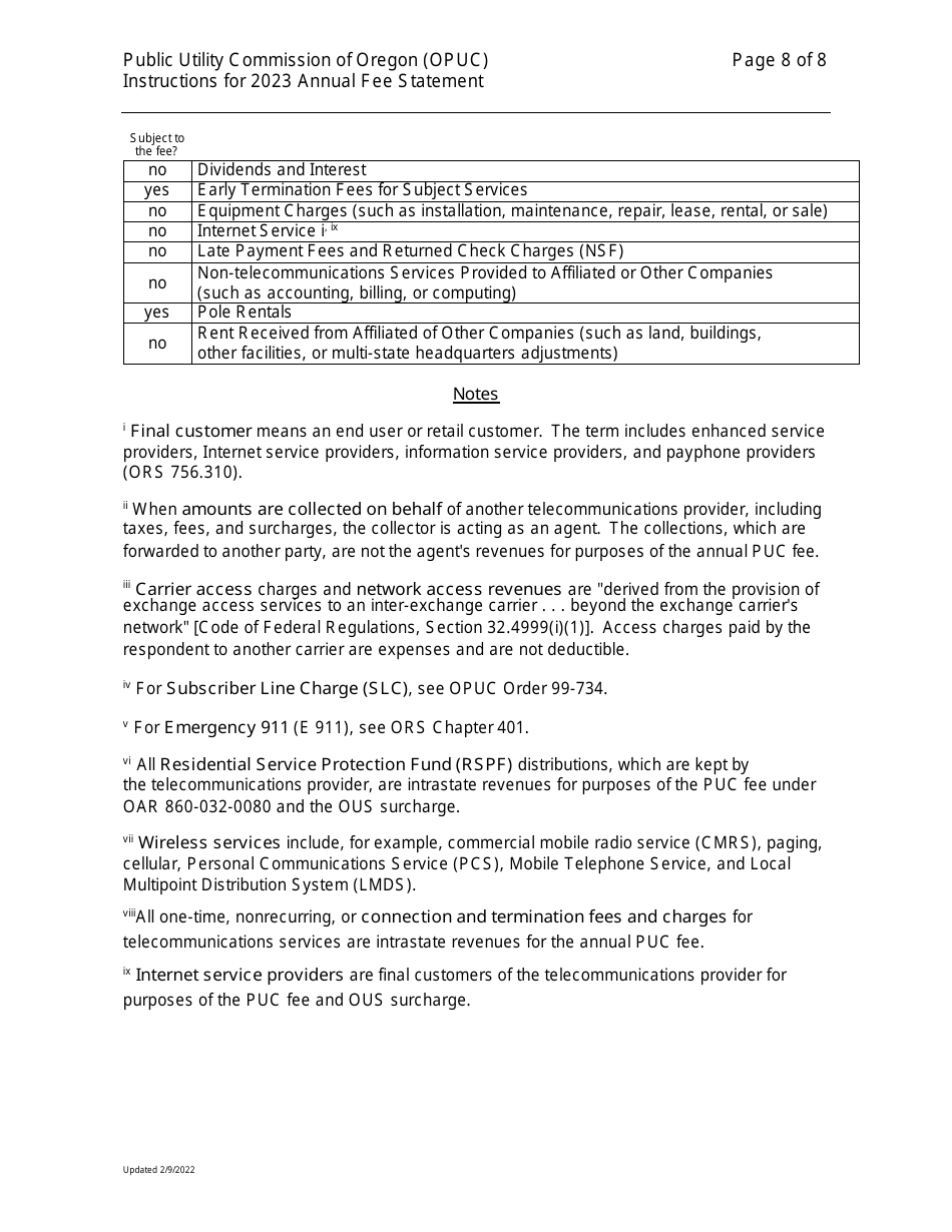 Annual Fee Statement Instructions - Oregon, Page 8