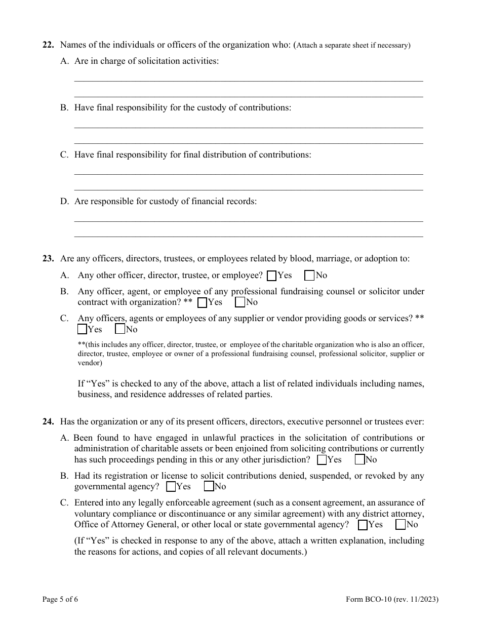 Form BCO-10 Charitable Organization Registration Statement - Pennsylvania, Page 5