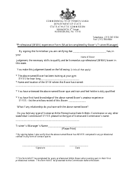 Document preview: Professional (Mma) Experience Form - Pennsylvania