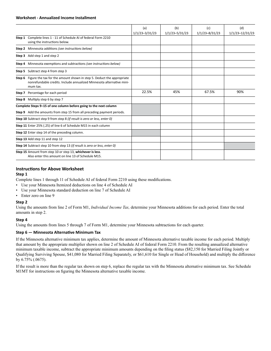 Schedule M15 Underpayment of Estimated Income Tax - Minnesota, Page 2
