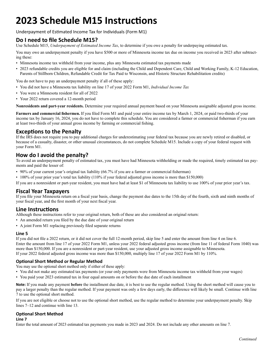 Schedule M15 Underpayment of Estimated Income Tax - Minnesota, Page 3