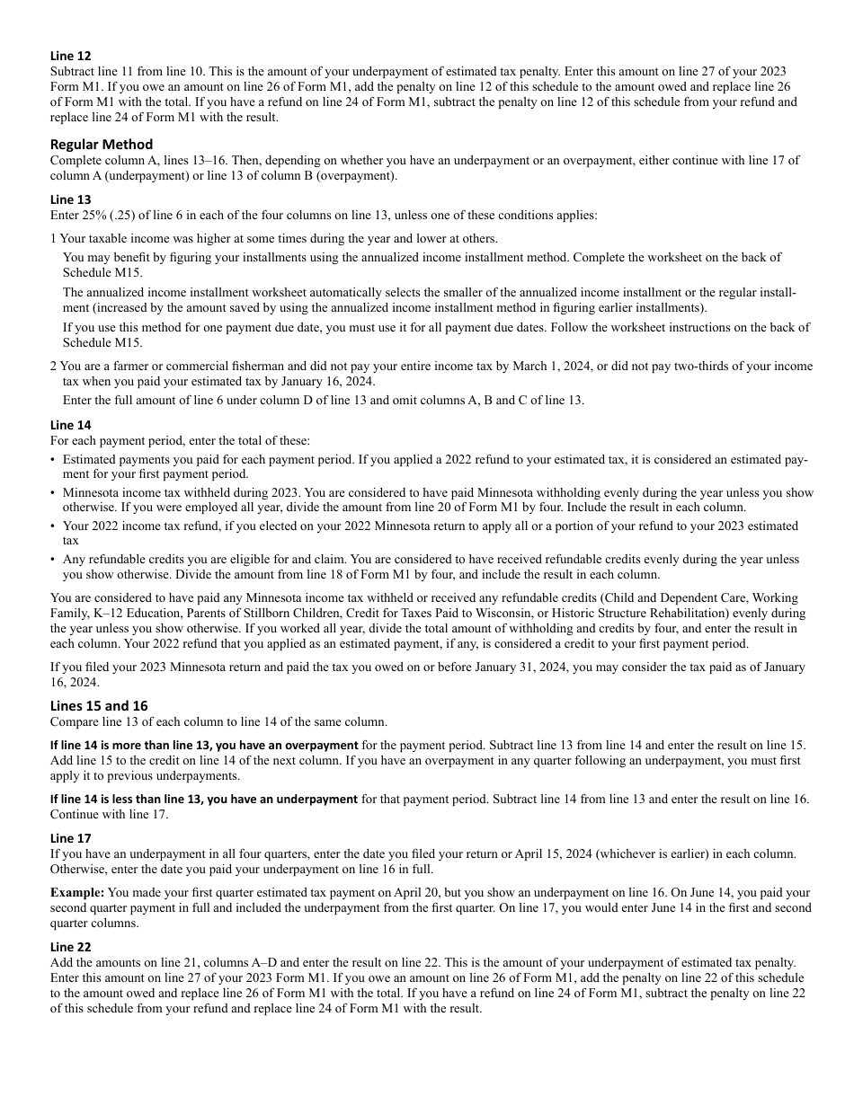 Schedule M15 Underpayment of Estimated Income Tax - Minnesota, Page 4