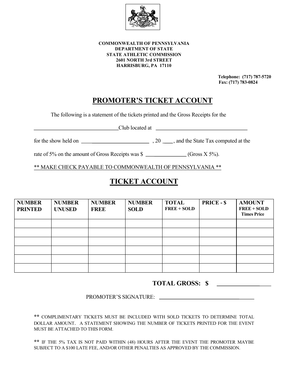 5% Ticket Statement - Boxing / Mma - Pennsylvania, Page 1