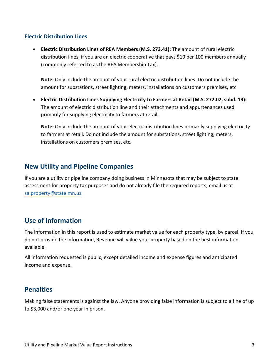 Utility and Pipeline Market Value Report Instructions - Minnesota, Page 3