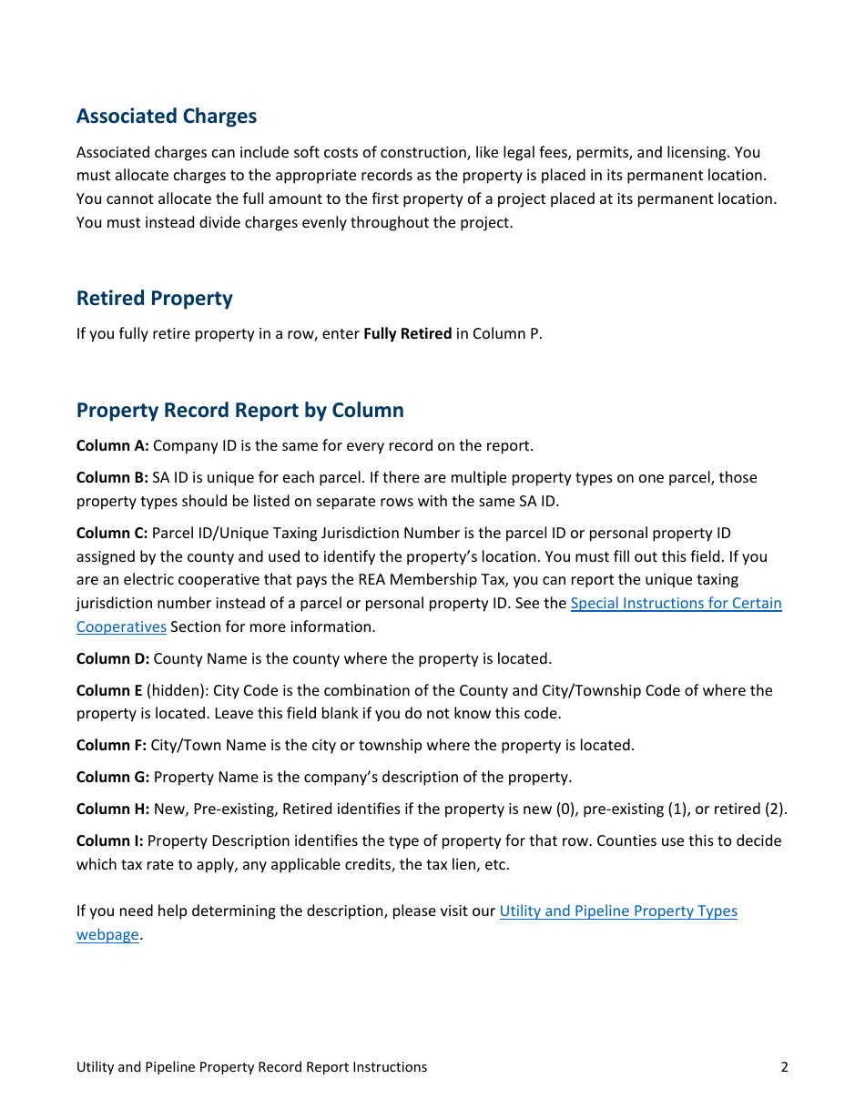 Minnesota Utility and Pipeline Property Record Report Instructions