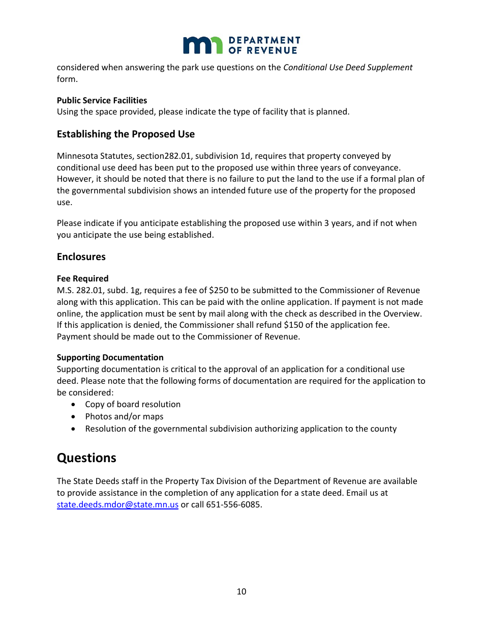 Instructions for State Deed Application Form - Minnesota, Page 10