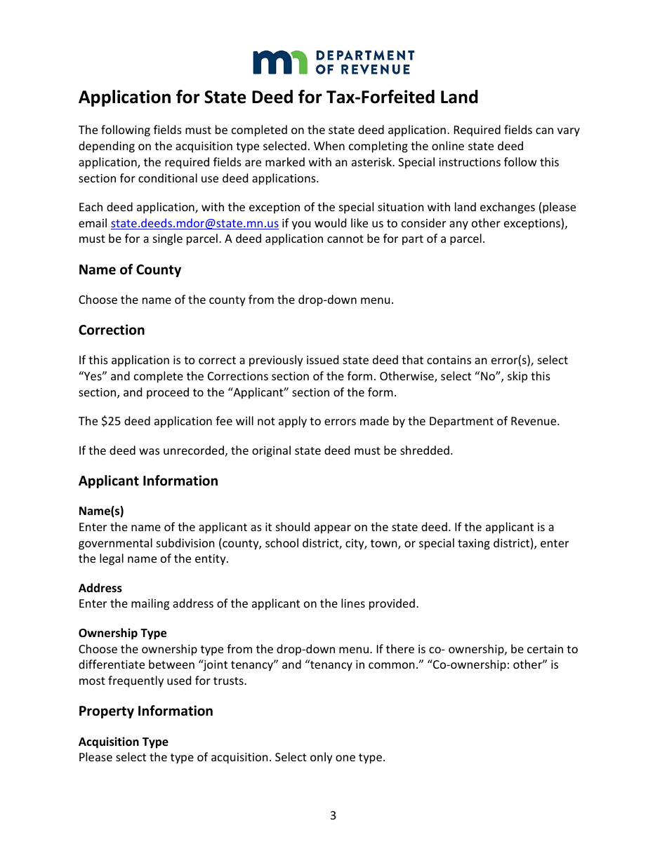 Instructions for State Deed Application Form - Minnesota, Page 3