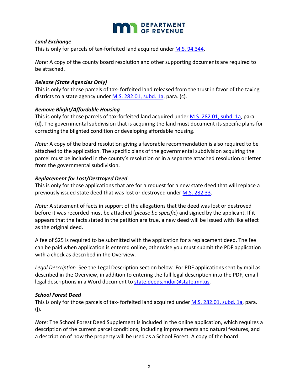 Instructions for State Deed Application Form - Minnesota, Page 5