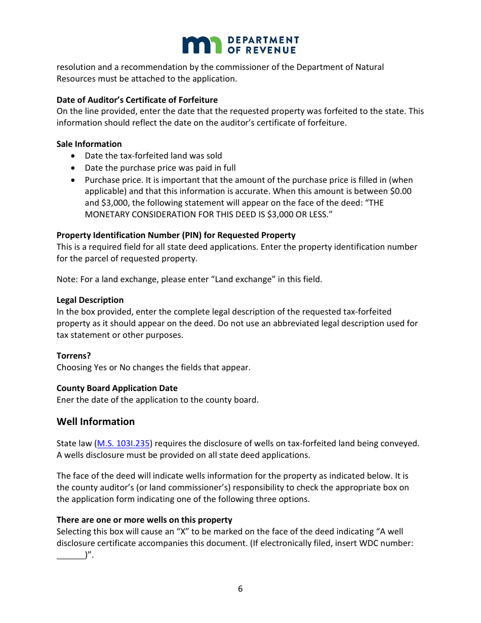 Instructions for State Deed Application Form - Minnesota, Page 6