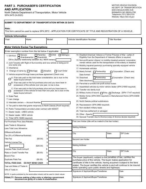Form SFN2475 Part 3  Printable Pdf