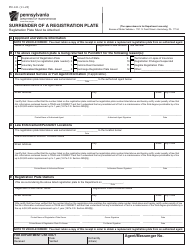 Form MV-141 Surrender of a Registration Plate - Pennsylvania