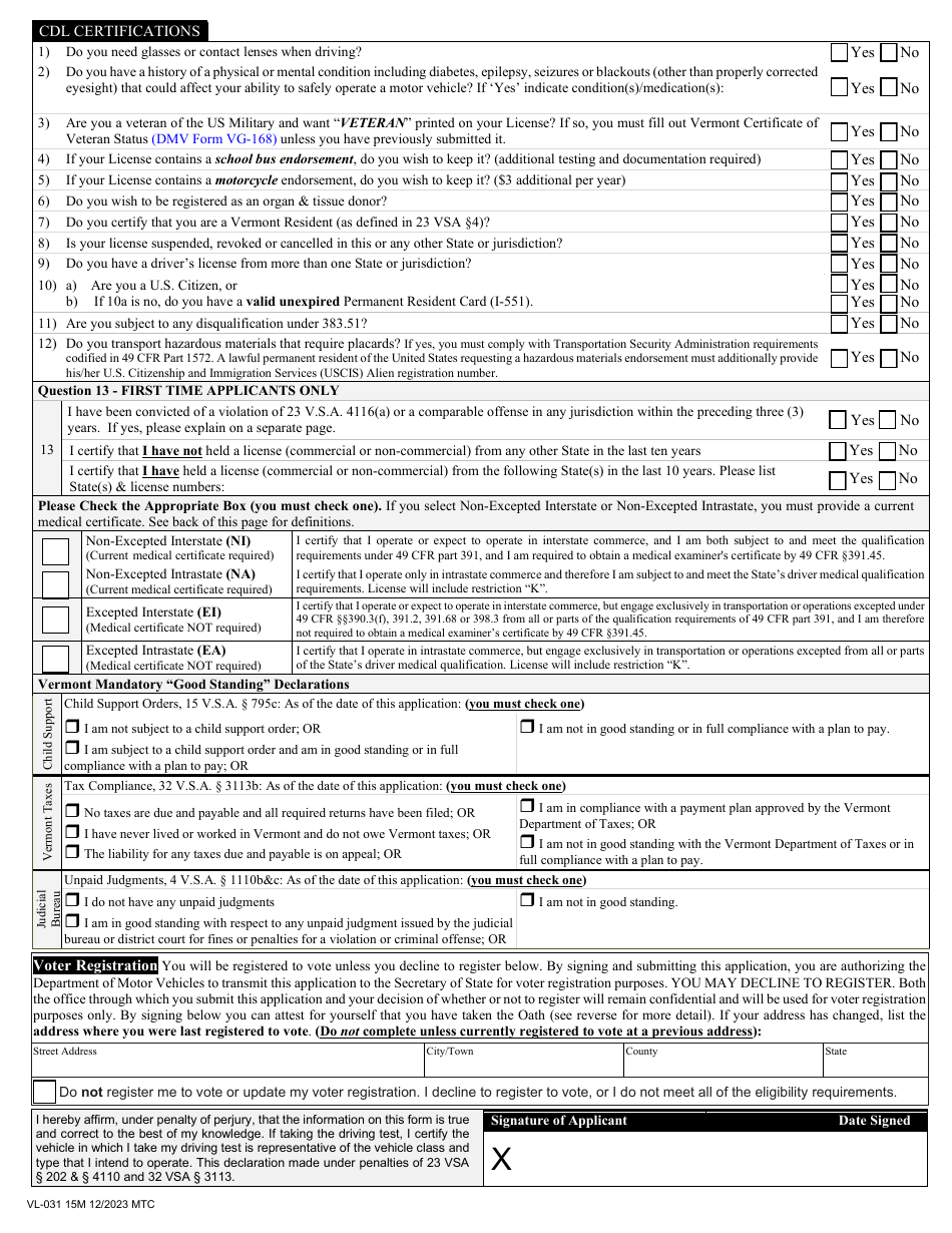 Form VL-031 Application for Commercial License / Permit - Vermont, Page 4