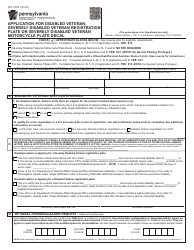 Document preview: Form MV-145V Application for Disabled Veteran, Severely Disabled Veteran Registration Plate or Severely Disabled Veteran Motorcycle Plate Decal - Pennsylvania